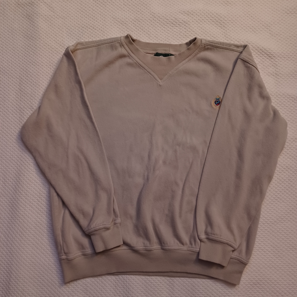 Men's Vintage Jantzen Beige V-Neck Knit Sweater Size Medium